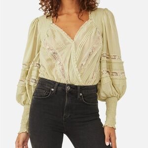 Free People Lace Detail Bodysuit in Light Green